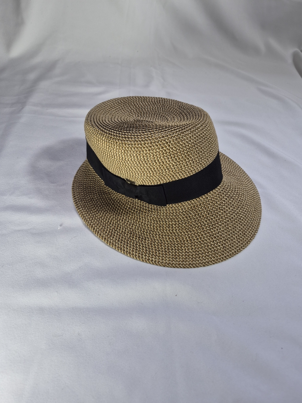 C.C. exclusive Asymmetrical straw Summer Hat Black Bow Split Back Wide Brim